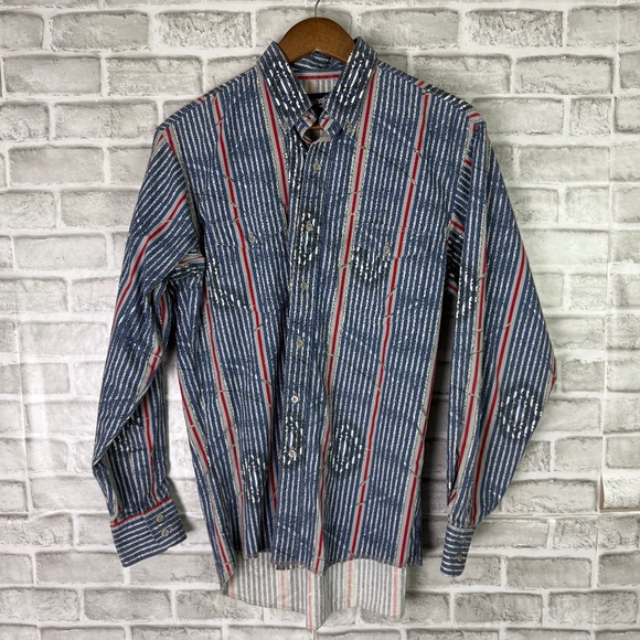 Wrangler Vtg 90s Cowboy Cut Striped Western Button Down Shirt Mens 15.5 X-LONG - Picture 1 of 7